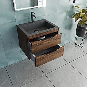 Тумба с раковиной Vincea Chiara 2D 60 VMC-2C2600CO/VCB-13600G тёмный дуб/раковина серая для ванной в интернет-магазине Sanbest