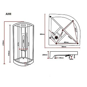 Душевая кабина Parly AMI 90х90 стекло прозрачное/профиль черный купить в интернет-магазине Sanbest