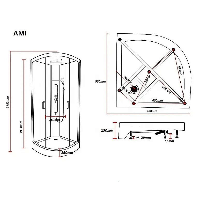 Душевая кабина Parly AMI 90х90 стекло прозрачное/профиль черный купить в интернет-магазине Sanbest