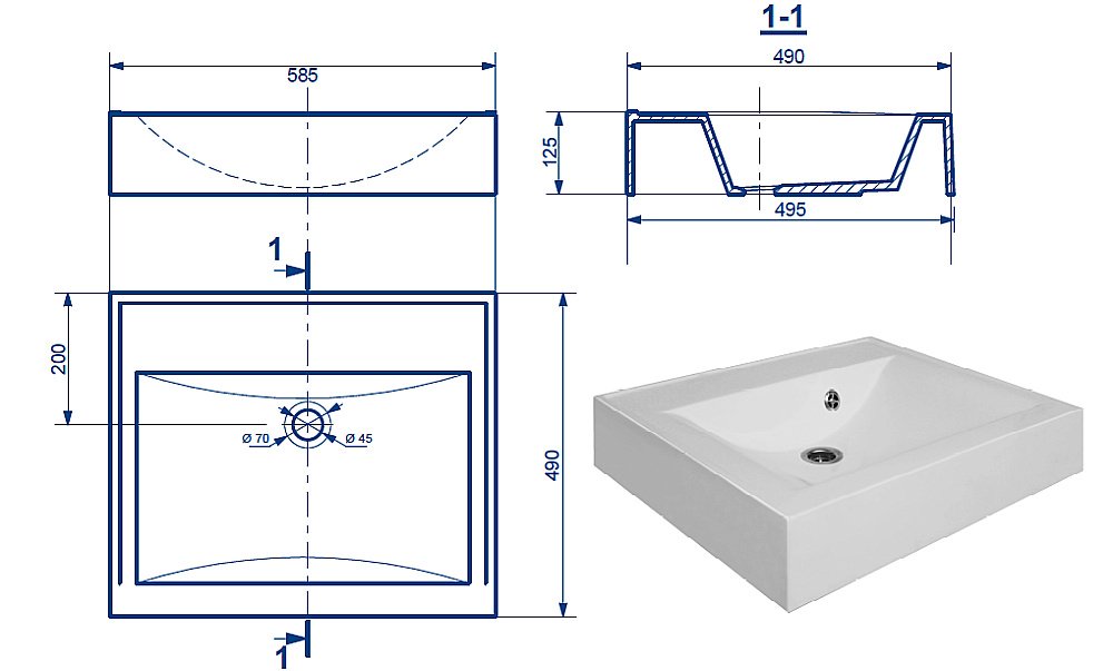 Раковина Эстет Комфорт 58,5 ФР-00000805 белая купить в интернет-магазине Sanbest