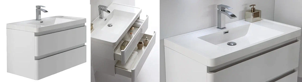 Тумба с раковиной Parly Gucci 100 Подвесная Белая Глянцевая для ванной в интернет-магазине Sanbest