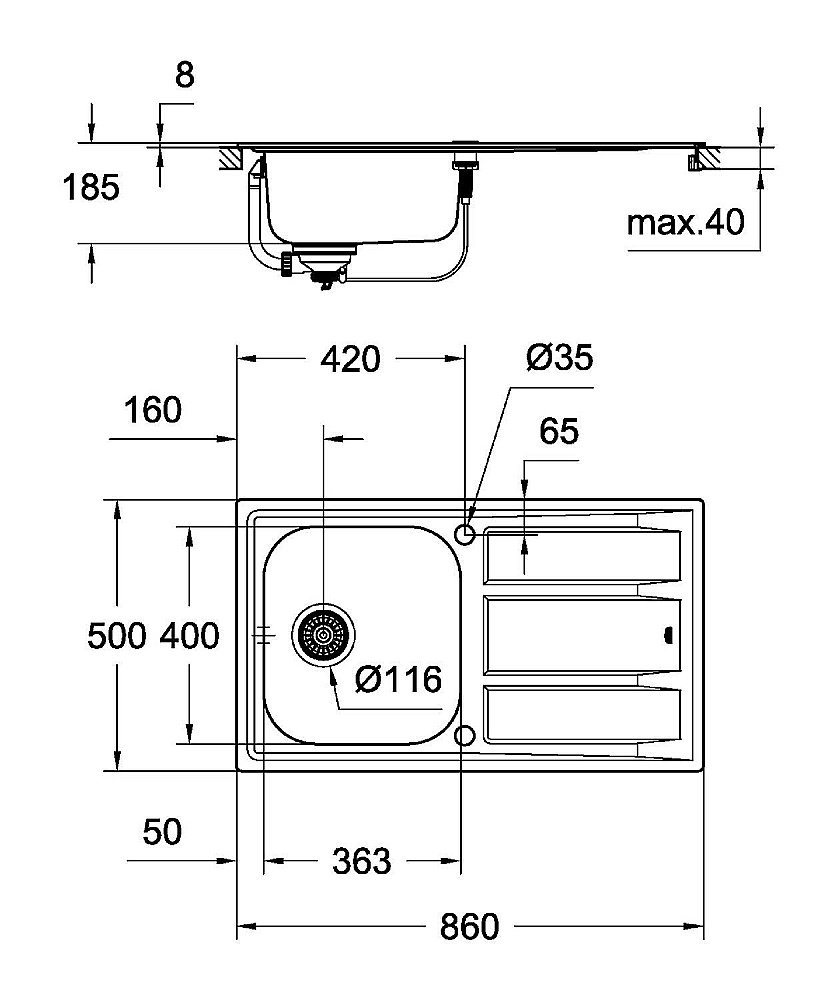 Мойка для кухни Grohe K400 Stainless Steel 31566SD0 купить в интернет-магазине сантехники Sanbest