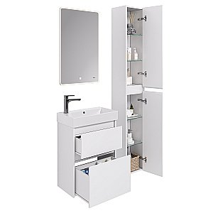 Тумба с  раковиной подвесная/напольная Dreja SLIM 55 белый глянец для ванной в интернет-магазине Sanbest