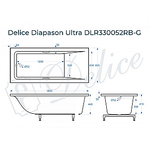 Ванна с узким бортом Delice Diapason DLR330052RB-G 180х80 белая/ручки черные купить в интернет-магазине Sanbest