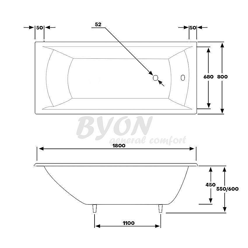 Ванна чугунная Byon Milan Н0000372 180x80 купить в интернет-магазине Sanbest