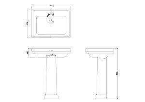 Раковина на пьедестале Burlington Riviera 65 RIV2 3TH RIV6 с 3-мя отверстиями белая купить в интернет-магазине Sanbest