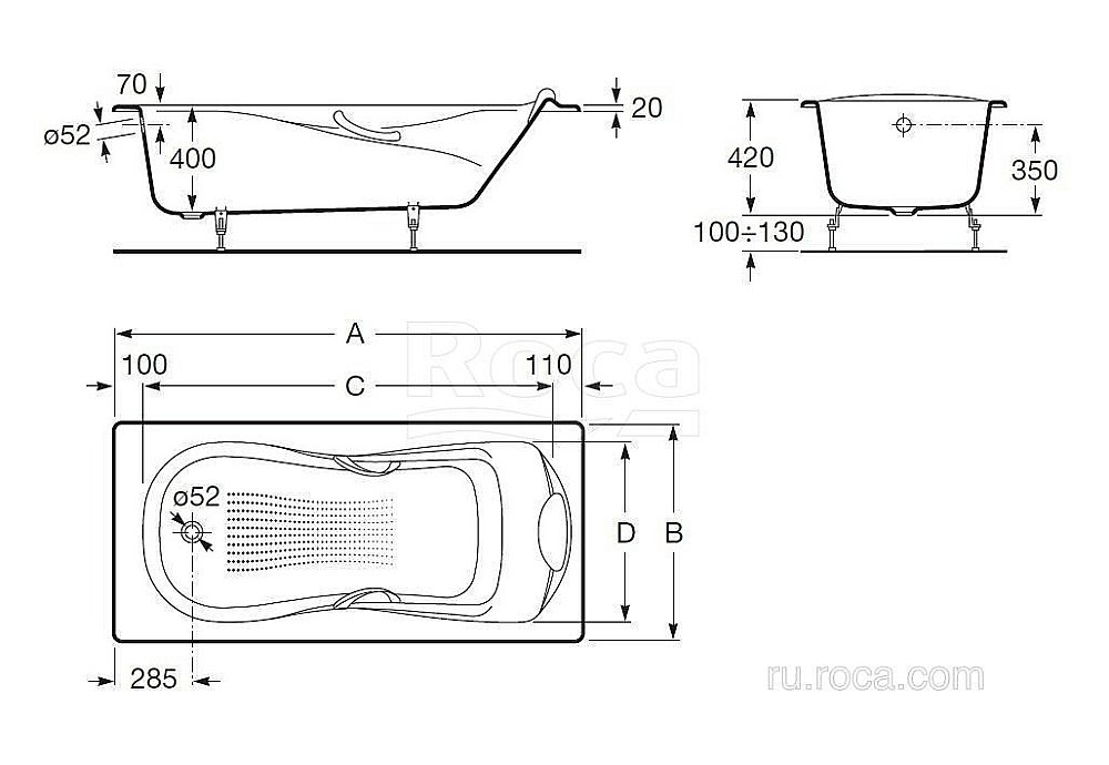 Ванна Roca Haiti 2327G000R 170x80 купить в интернет-магазине Sanbest