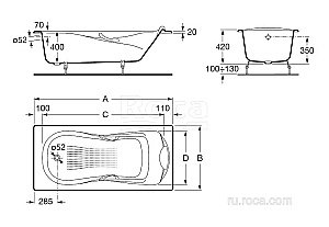 Ванна Roca Haiti 2327G000R 170x80 купить в интернет-магазине Sanbest