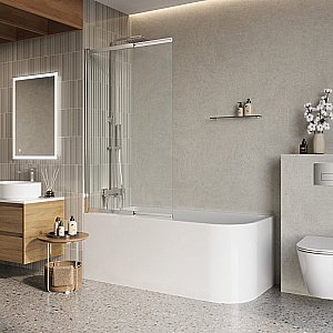 Шторка для ванны BelBagno LUCE-VF-11 100 стекло прозрачное/профиль хром купить в интернет-магазине Sanbest