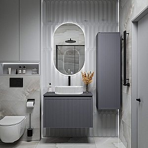 Тумба с раковиной подвесная Grossman КРИСТАЛЛ 80 с 1 ящ, графит матовая/столешница графит глянец для ванной в интернет-магазине Sanbest