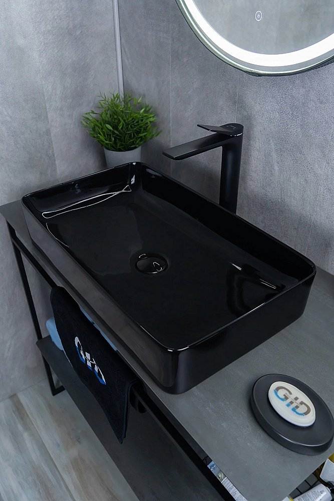 Раковина накладная Gid Geometrico 60 BL9396 53346 черная купить в интернет-магазине Sanbest