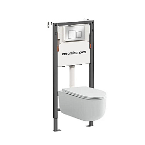 Унитаз подвесной Ceramica Ulma CN4006 белый, безободковый, с инсталляцией Balance CN121002CH и кнопкой Square хром глянцевый купить в интернет-магазине Sanbest
