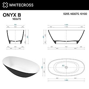 Ванна из искусственного камня WhiteCross Onyx B 160x75 черный/белый глянец купить в интернет-магазине Sanbest