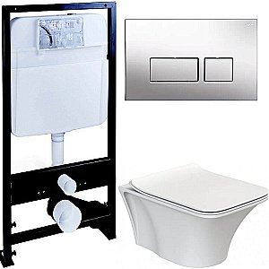 Унитаз Boheme Mirage 965-W с инсталяцией и кнопкой 664-CR белый глянцевый/хром, безободковый купить в интернет-магазине Sanbest