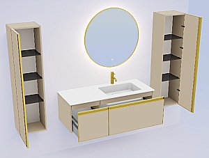 Тумба с раковиной Armadi Art QUATRO 2 140 DAPHNE/профиль MATT GOLD/раковина белая L-R для ванной в интернет-магазине Sanbest