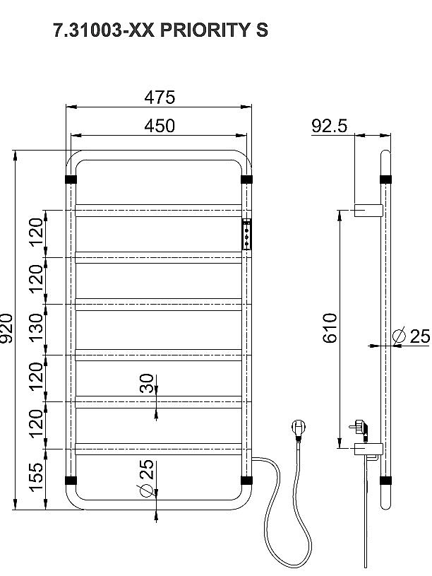 Полотенцесушитель электрический Allen Brau Priority 7.31003-BN никель брашированный купить в интернет-магазине сантехники Sanbest