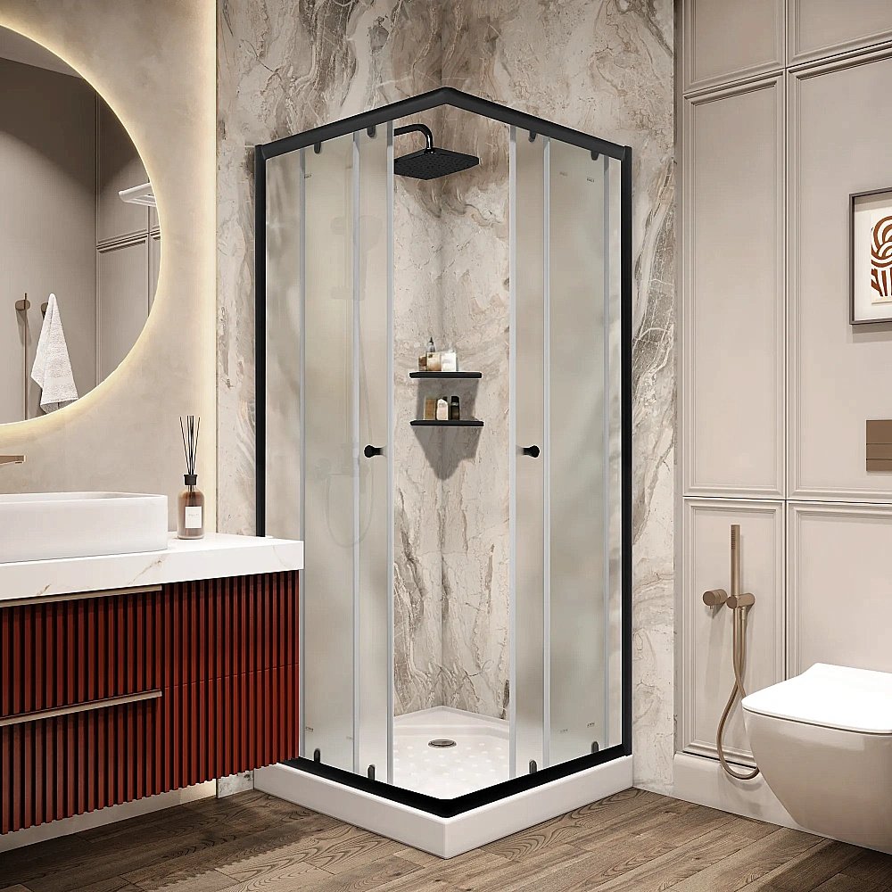 Душевой уголок Parly ZFQ81B 80x80 стекло матовое/профиль черный купить в интернет-магазине Sanbest