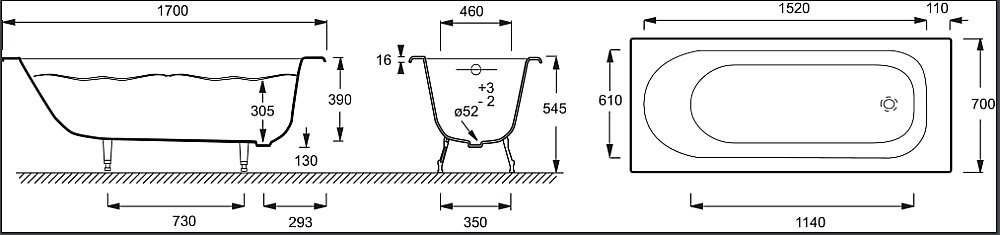 Ванна чугунная Jacob Delafon SOISSONS 170x70 купить в интернет-магазине Sanbest