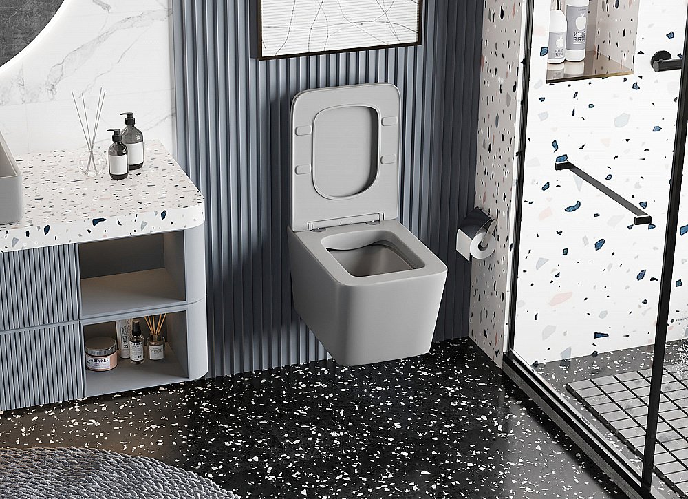 Унитаз подвесной ABBER Rechteck AC1201MG с крышкой микролифт, безободковый, серый матовый купить в интернет-магазине Sanbest