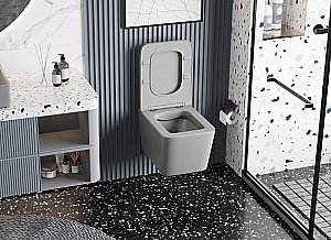 Унитаз подвесной ABBER Rechteck AC1201MG с крышкой микролифт, безободковый, серый матовый купить в интернет-магазине Sanbest