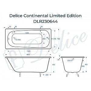 Ванна Delice Continental Limited Edition Elite DLR230644 165х70 белая купить в интернет-магазине Sanbest