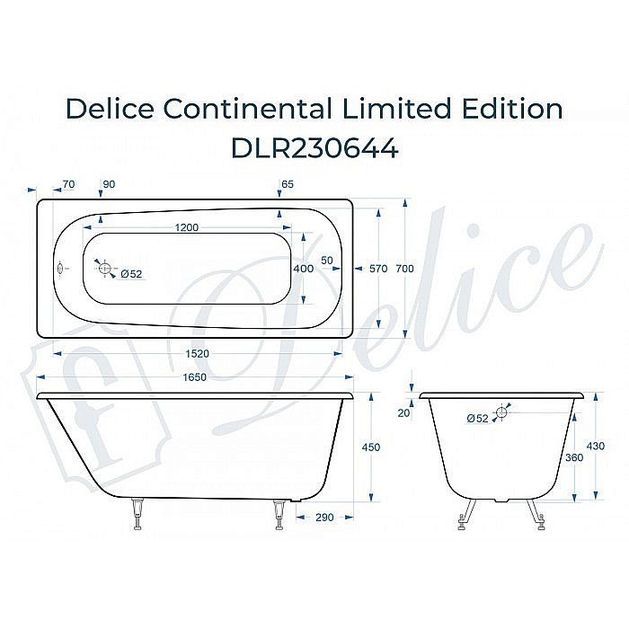 Ванна Delice Continental Limited Edition Elite DLR230644 165х70 белая купить в интернет-магазине Sanbest