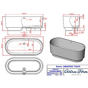 Ванна Astra Form Аквариус 170х75 01020044 цвета RAL купить в интернет-магазине Sanbest