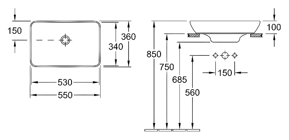 Раковина накладная Villeroy&Boch Venticello 55 41135501 альпийский белый купить в интернет-магазине Sanbest