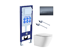Унитаз подвесной с инсталляцией Aquatek Либерти SET AQUATEK ЛИБЕРТИ-INS17-034 белый/кнопка оружейная сталь матовая, безободковый, с крышкой микролифт, слив торнадо купить в интернет-магазине Sanbest