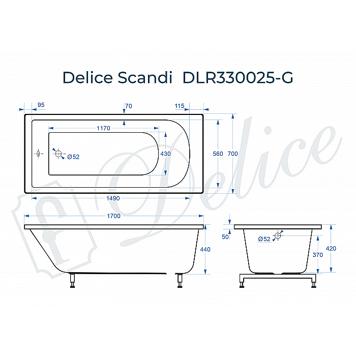 Ванна Delice Scandi DLR330025-G 170х70 белая купить в интернет-магазине Sanbest