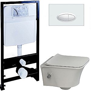 Унитаз Boheme Mirage 965-2 с инсталяцией и кнопкой 665-W белый глянцевый/белый, безободковый, с функцией биде купить в интернет-магазине Sanbest