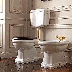 Унитаз напольный Kerasan Retro 1010 с низким бачком 1082 Белый/кнопка золото купить в интернет-магазине Sanbest