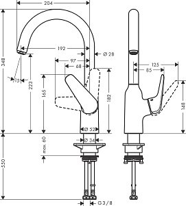 Смеситель для кухни Hansgrohe Focus M42 220 71802800 купить в интернет-магазине сантехники Sanbest