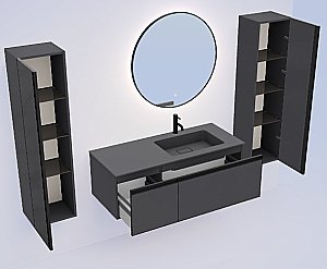 Тумба с раковиной Armadi Art QUATRO 2 140 ANTHRACITE/профиль ANTHRACITE/раковина ANTHRACITE для ванной в интернет-магазине Sanbest