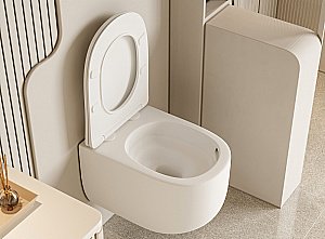 Унитаз подвесной Abber Bequem AC1104TMW белый матовый, безободковый, с крышкой микролифт, слив торнадо купить в интернет-магазине Sanbest