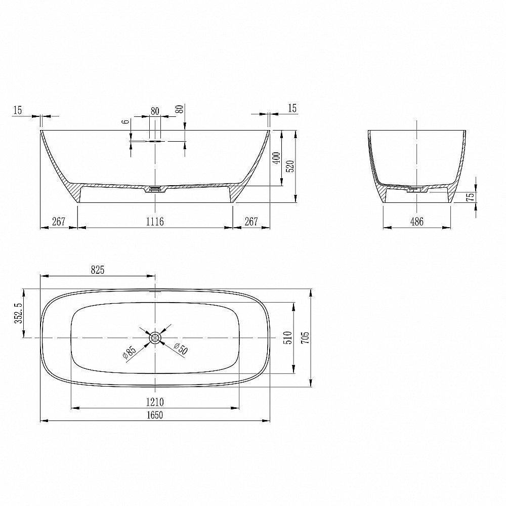 Ванна Abber Stein AS9632 165х70,5 белая матовая купить в интернет-магазине Sanbest