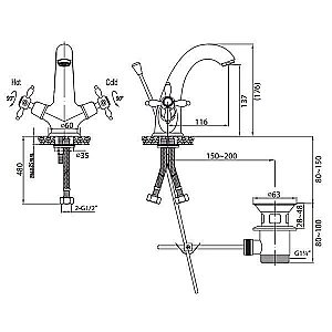 Смеситель для раковины Cezares GOLF-LS1-03/24 золото 24 карат купить в интернет-магазине сантехники Sanbest