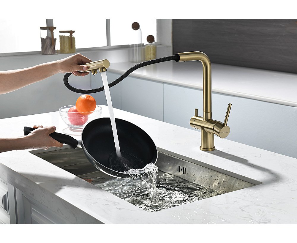 Смеситель для кухни Paulmark Serpentine Se213222-LG светлое золото купить в интернет-магазине сантехники Sanbest