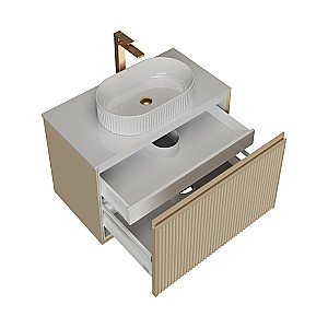 Тумба с раковиной подвесная Grossman КРИСТАЛЛ 80 с 1 ящ, бежевая матовая/столешница белая глянец для ванной в интернет-магазине Sanbest