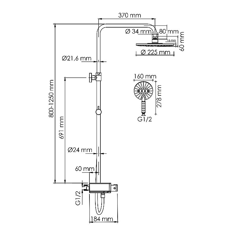 Душевая система WasserKraft Aller SET2652 Thermo хром купить в интернет-магазине сантехники Sanbest