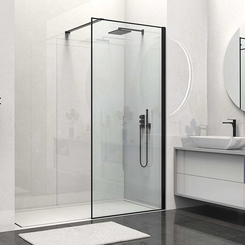 Душевое ограждение Vincea Walk-In VSW-1HS900CLB 90 стекло прозрачное/профиль черный матовый купить в интернет-магазине Sanbest