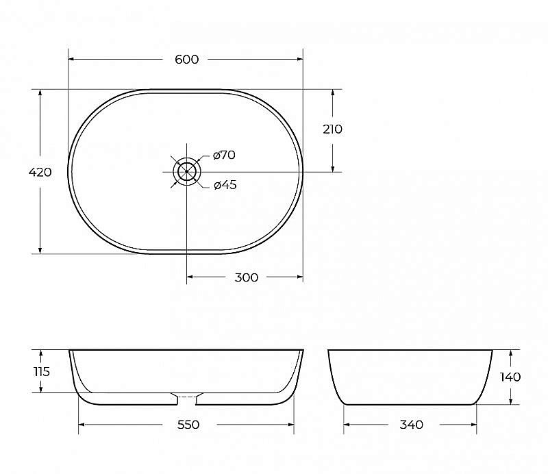 Раковина накладная BelBagno 60 BB1084-H311 серая матовая купить в интернет-магазине Sanbest
