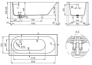 Ванна Salini ORNELLA КIТ S-Stone 169x74102421M белая матовая купить в интернет-магазине Sanbest