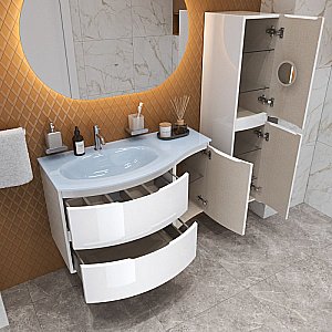 Тумба с раковиной левосторонняя Cezares Vague 104 Bianco lucido для ванной в интернет-магазине Sanbest