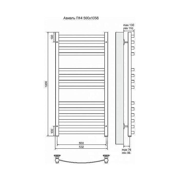 Полотенцесушитель электрический Terminus Авиэль П14 500x1056 левый/правый купить в интернет-магазине сантехники Sanbest