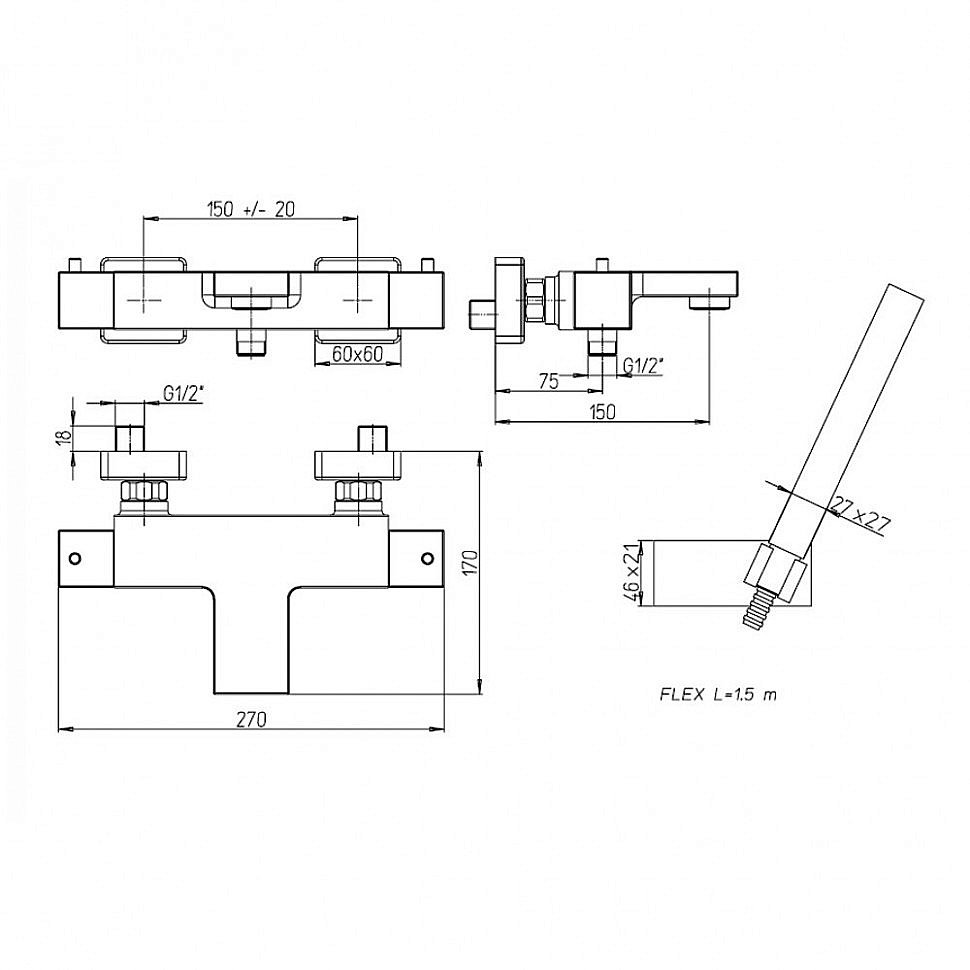 Смеситель для ванны PAINI Dax-R 84CR105TH хром купить в интернет-магазине сантехники Sanbest