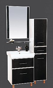Тумба с раковиной Misty Гранд LUXE - 80 Л-Грл01080-249П2ЯКр черно/белая кожа для ванной в интернет-магазине Sanbest