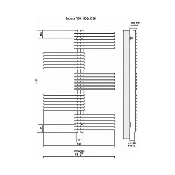 Полотенцесушитель электрический Terminus Европа П30 500x1296 левый/правый купить в интернет-магазине сантехники Sanbest