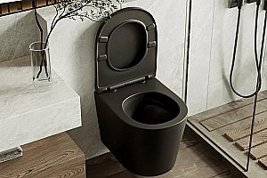 Унитаз подвесной Abber Bequem AC1102TMB черный матовый, с крышкой микролифт, безободковый, слив-торнадо купить в интернет-магазине Sanbest