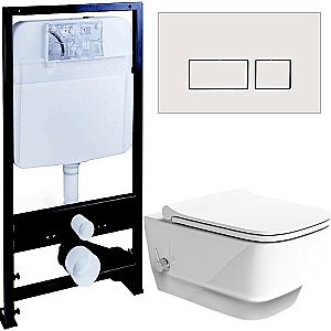 Унитаз Boheme Bello 971-2-W с инсталяцией и кнопкой 664-W белый глянцевый/белый, безободковый, с функцией биде купить в интернет-магазине Sanbest